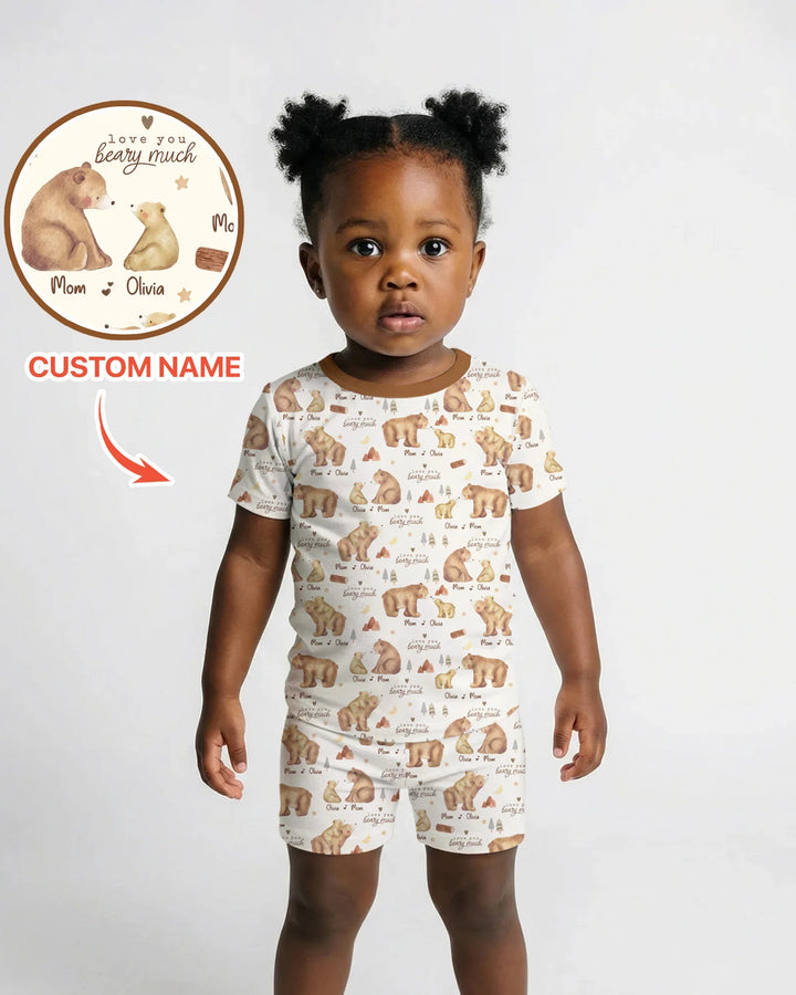 Love You Beary Much Mommy & Me Matching Bamboo Two Piece Short Sleeve Shorts Pajama Set