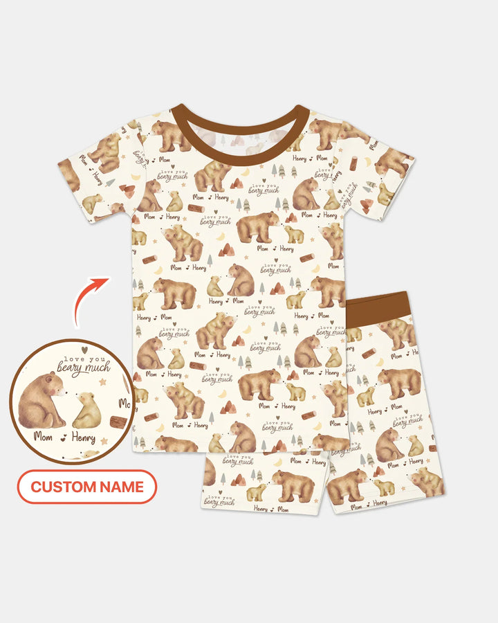 Love You Beary Much Mommy & Me Matching Bamboo Two Piece Short Sleeve Shorts Pajama Set