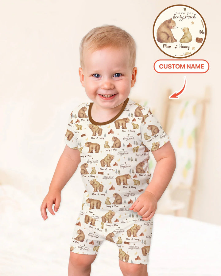 Love You Beary Much Mommy & Me Matching Bamboo Two Piece Short Sleeve Shorts Pajama Set