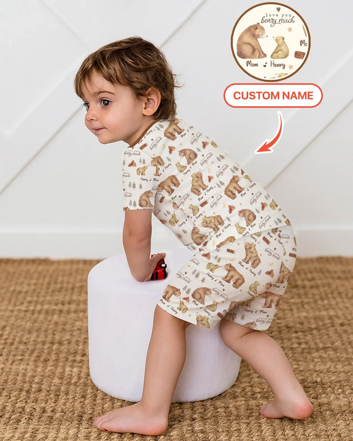 Love You Beary Much Mommy & Me Matching Bamboo Two Piece Short Sleeve Shorts Pajama Set