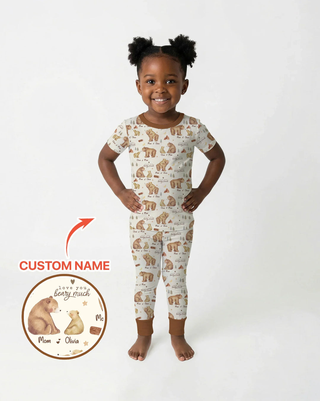 Love You Beary Much Mommy & Me Matching Bamboo Two Piece Short Sleeve Pajama Set