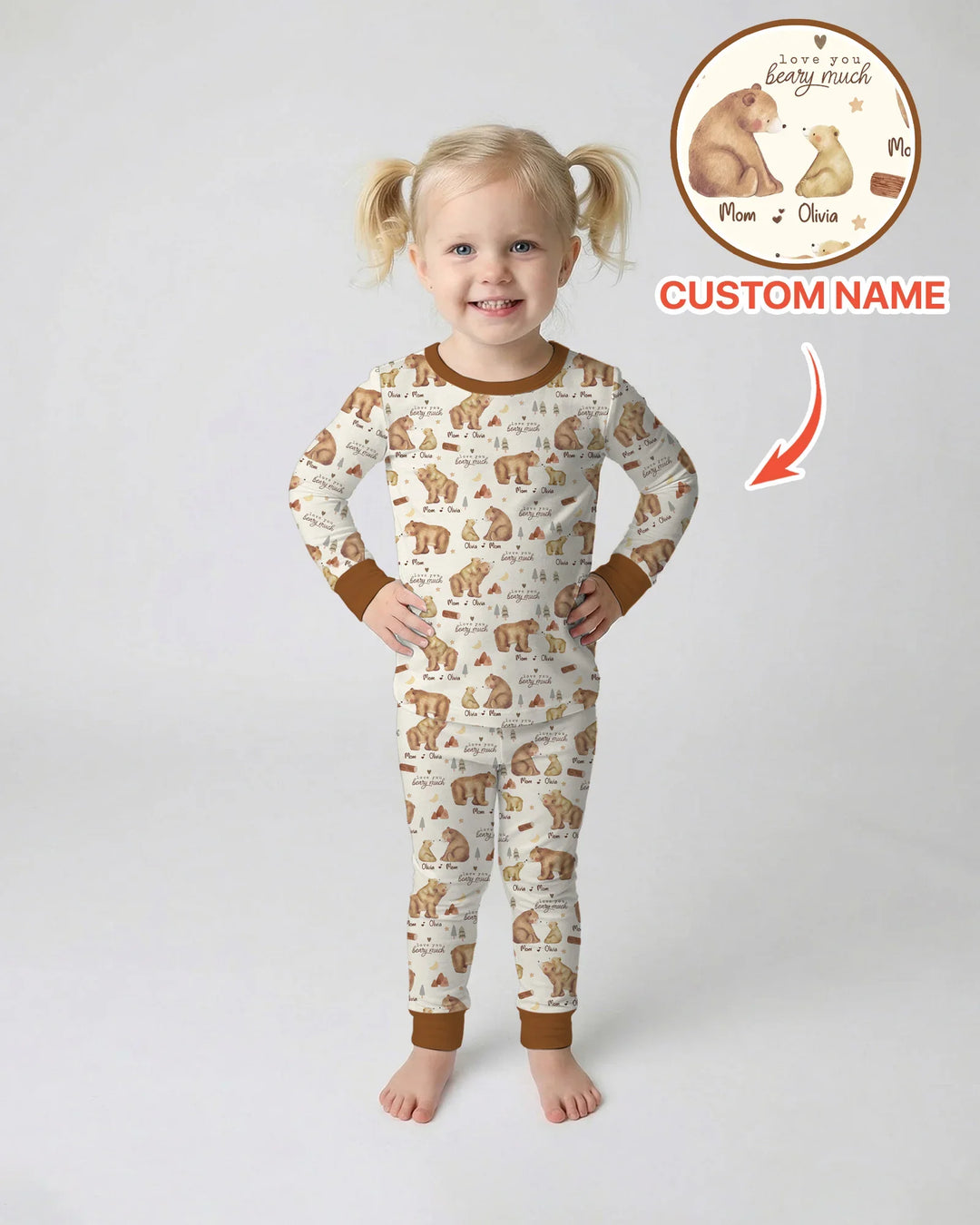 Love You Beary Much Mommy & Me Matching Bamboo Two Piece Long Sleeve Pajama Set