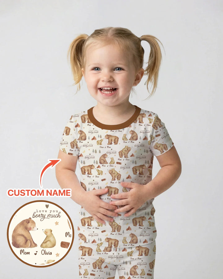 Love You Beary Much Mommy & Me Matching Bamboo Two Piece Short Sleeve Pajama Set