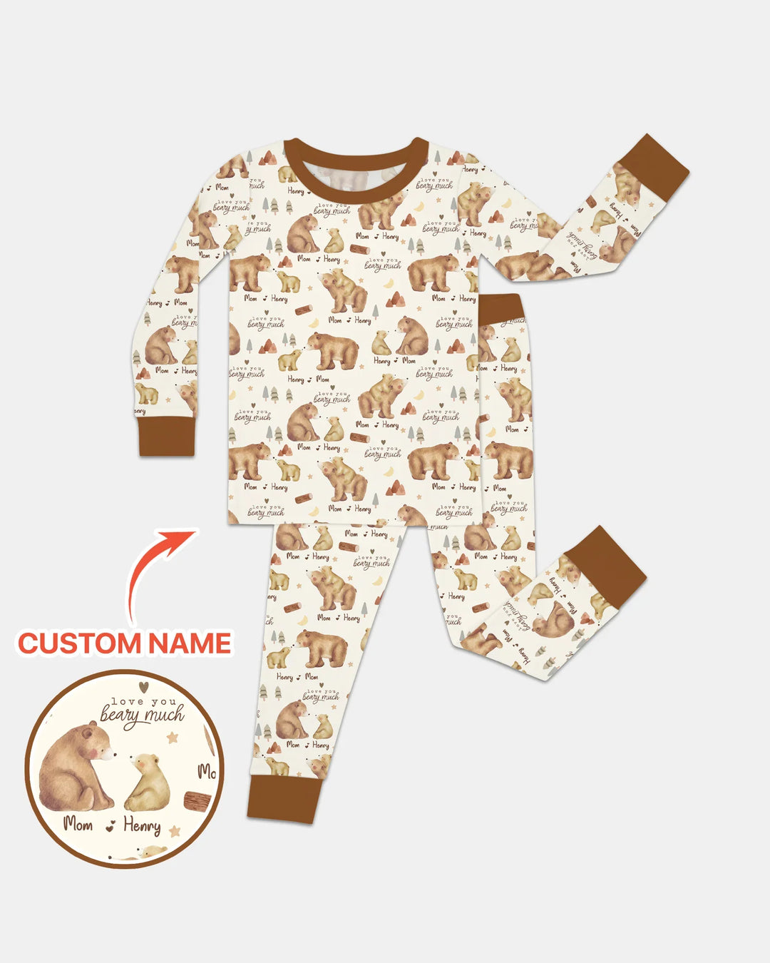 Love You Beary Much Mommy & Me Matching Bamboo Two Piece Long Sleeve Pajama Set