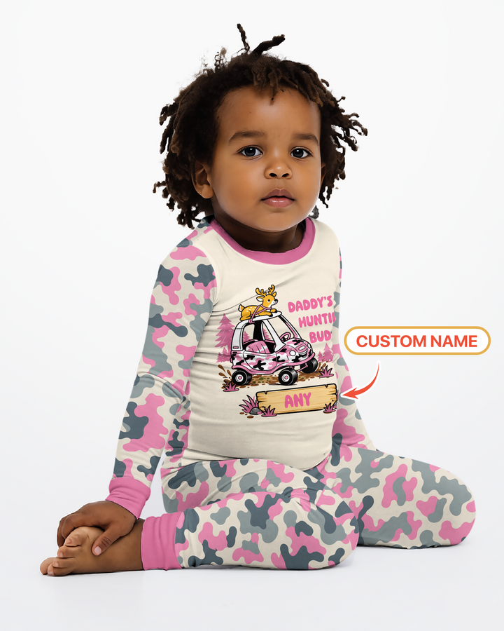 Custom Name Daddy's Hunting Buddy Bamboo Two Piece Long Sleeve Pajama Set