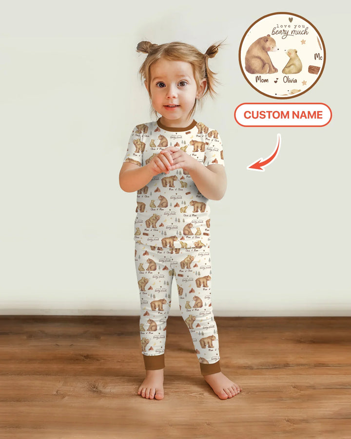 Love You Beary Much Mommy & Me Matching Bamboo Two Piece Short Sleeve Pajama Set