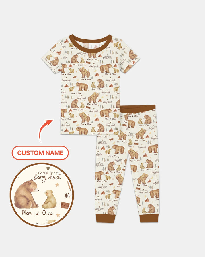 Love You Beary Much Mommy & Me Matching Bamboo Two Piece Short Sleeve Pajama Set