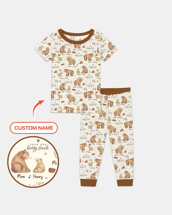 Love You Beary Much Mommy & Me Matching Bamboo Two Piece Short Sleeve Pajama Set