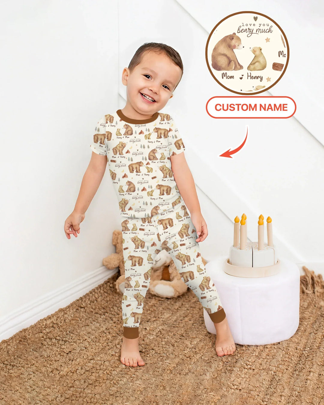 Love You Beary Much Mommy & Me Matching Bamboo Two Piece Short Sleeve Pajama Set
