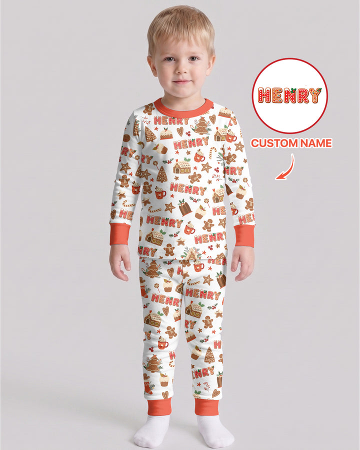 Personalized Gingerbread Christmas Bamboo Two Piece Long Sleeve Pajama Set