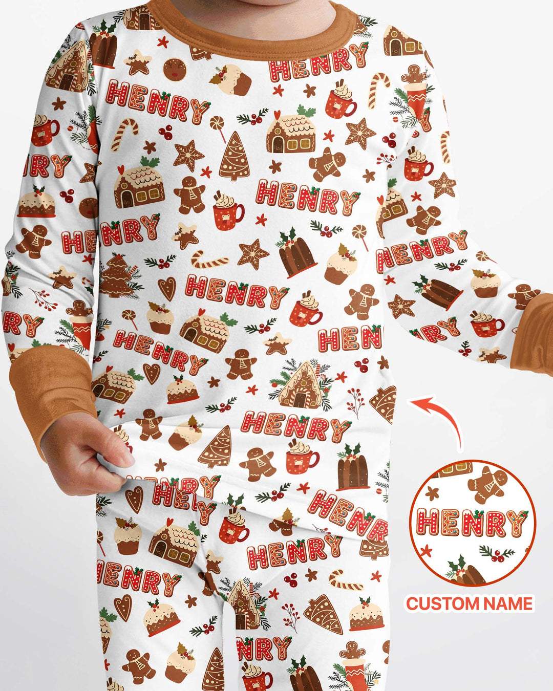 Personalized Gingerbread Christmas Bamboo Two Piece Long Sleeve Pajama Set