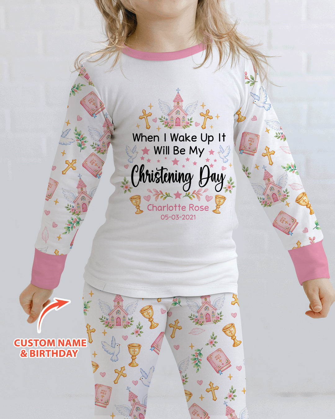 Personalized When I Wake Up It Will Be My Christening Day Bamboo Two Piece Long Sleeve Pajama Set