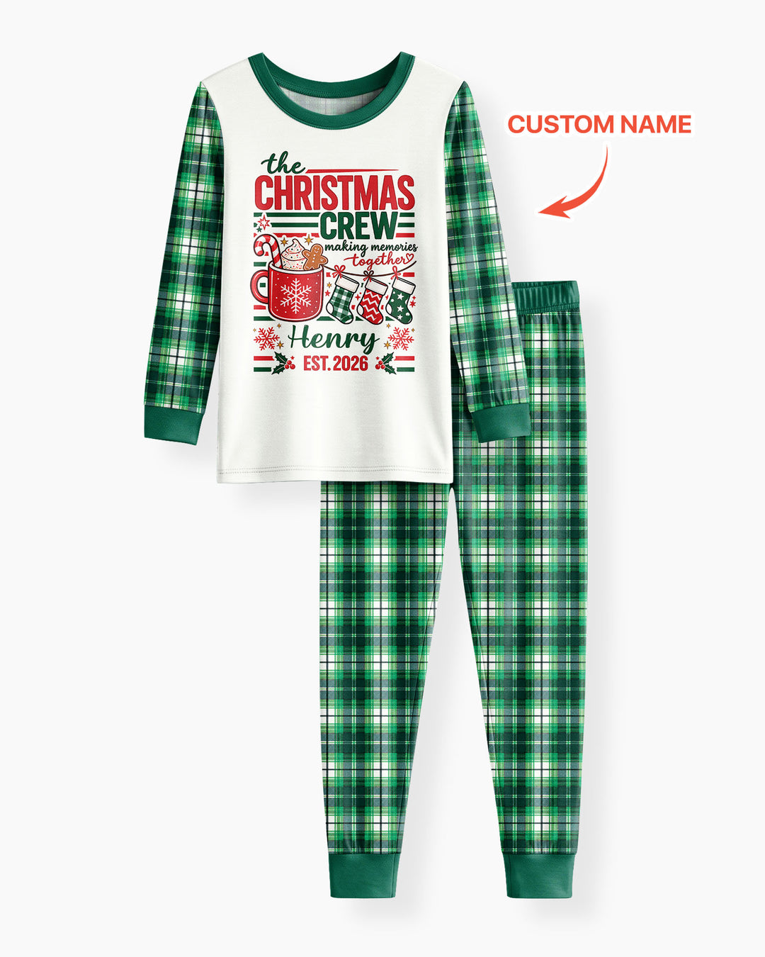 The Christmas Crew Custom Name Bamboo Two Piece Long Sleeve Pajama Set