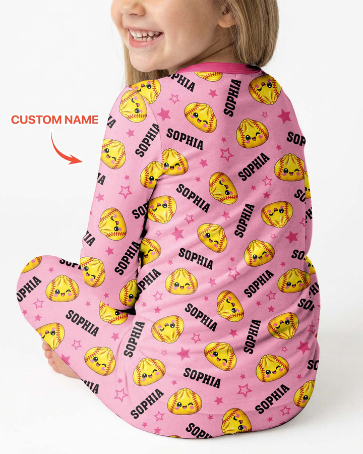 Personalized Sports Dumpling Custom Name Bamboo Two Piece Long Sleeve Pajama Set