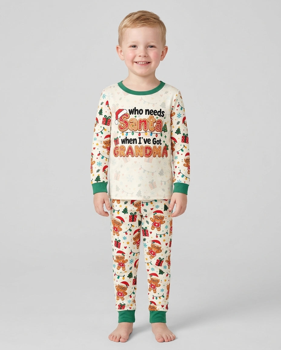 Who Needs Santa When I've Got Grandma Bamboo Two Piece Long Sleeve Pajama Set