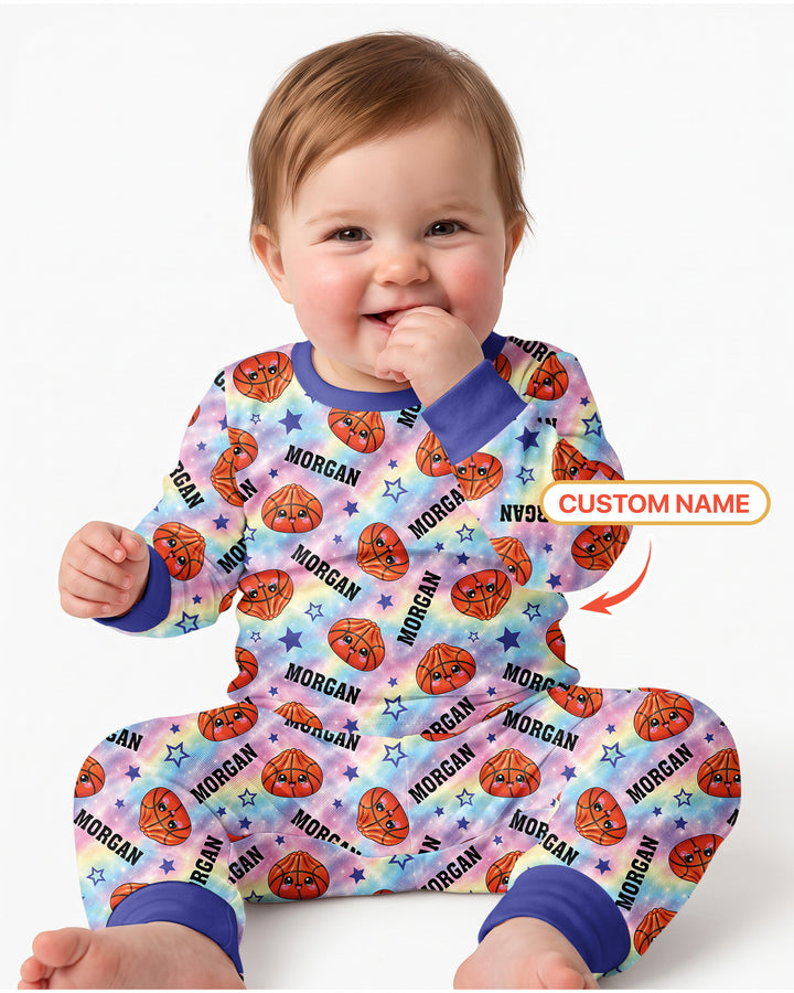 Personalized Sports Dumpling Custom Name Bamboo Two Piece Long Sleeve Pajama Set