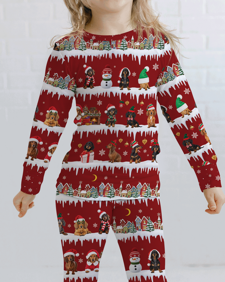 Dachshund Through The Snow Bamboo Two Piece Long Sleeve Pajama Set