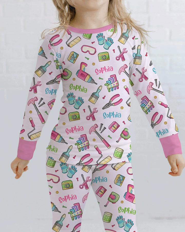 Custom Name Dad & Me Fixer Crew Bamboo Two Piece Long Sleeve Pajama Set