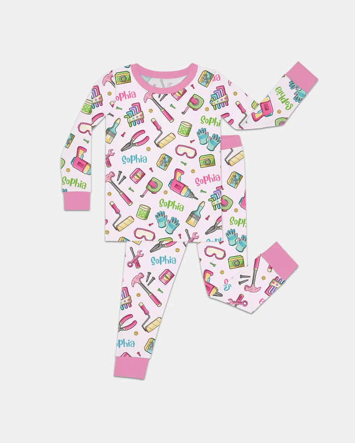 Custom Name Dad & Me Fixer Crew Bamboo Two Piece Long Sleeve Pajama Set