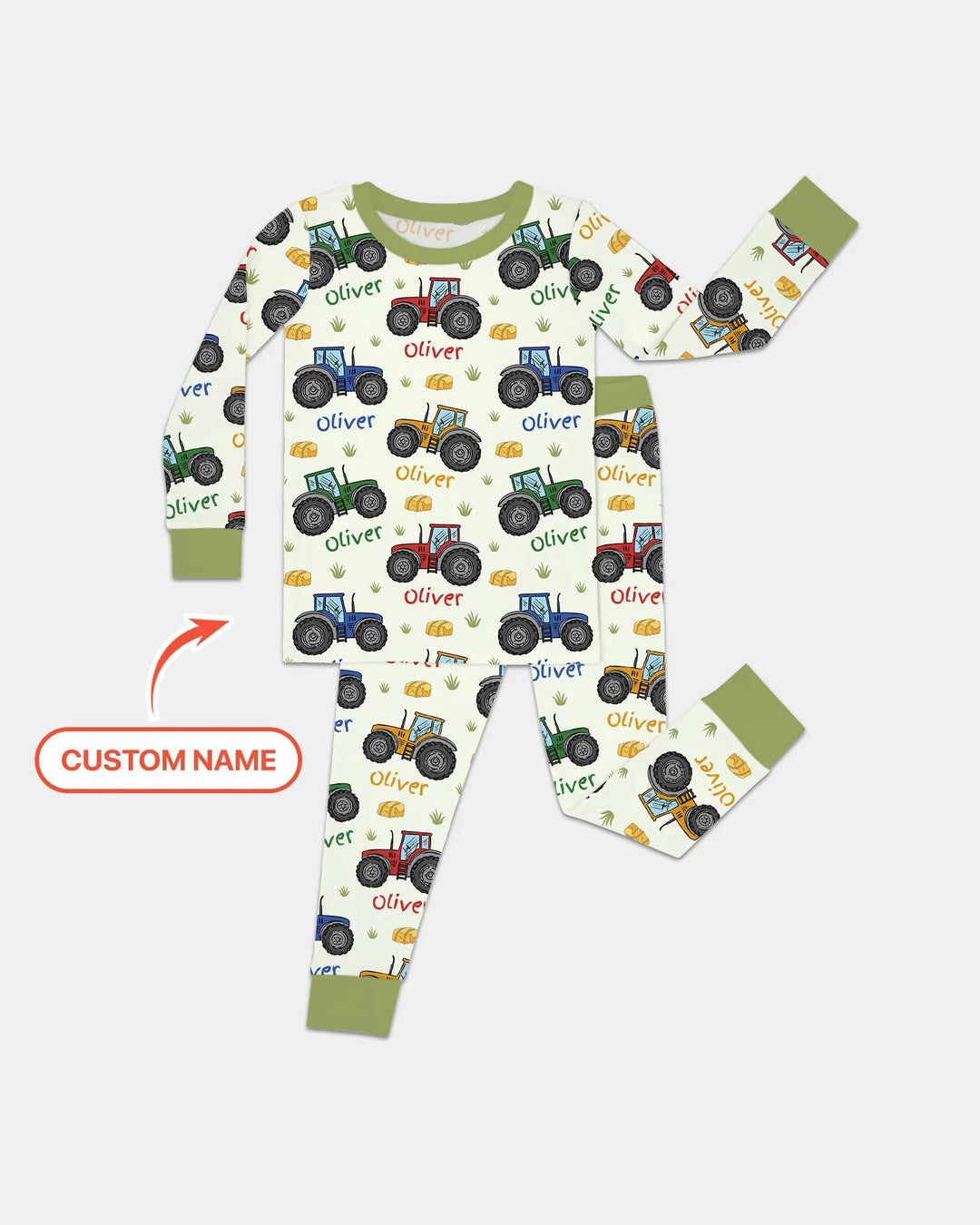 Conjunto de pijama de manga larga de dos piezas de bambú personalizado con el nombre "Un poco de tierra nunca hizo daño"