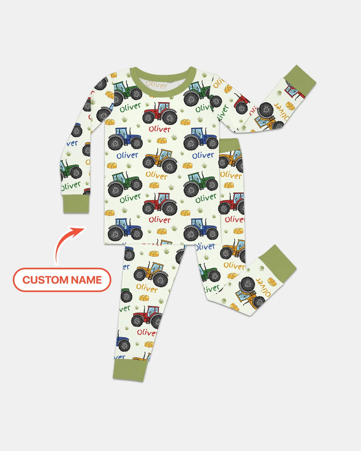 Conjunto de pijama de manga larga de dos piezas de bambú personalizado con el nombre "Un poco de tierra nunca hizo daño"