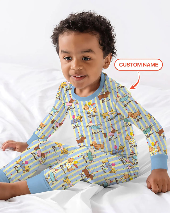 Custom Name Birthday Dachshund Bamboo Two Piece Long Sleeve Pajama Set