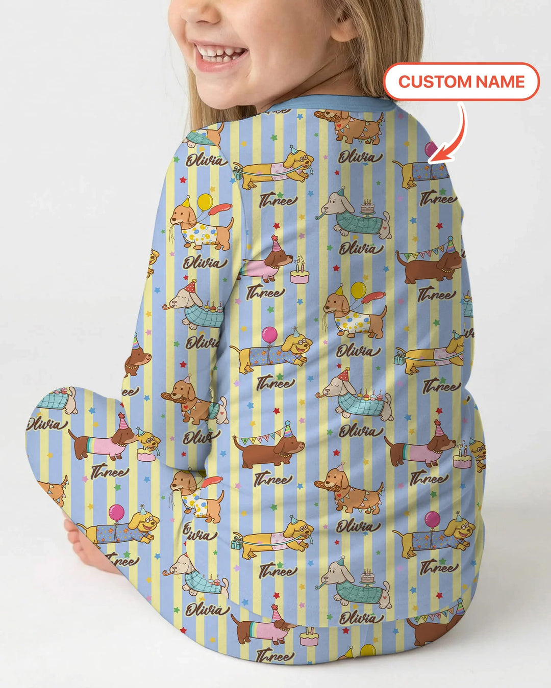 Custom Name Birthday Dachshund Bamboo Two Piece Long Sleeve Pajama Set