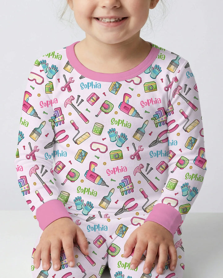 Custom Name Dad & Me Fixer Crew Bamboo Two Piece Long Sleeve Pajama Set