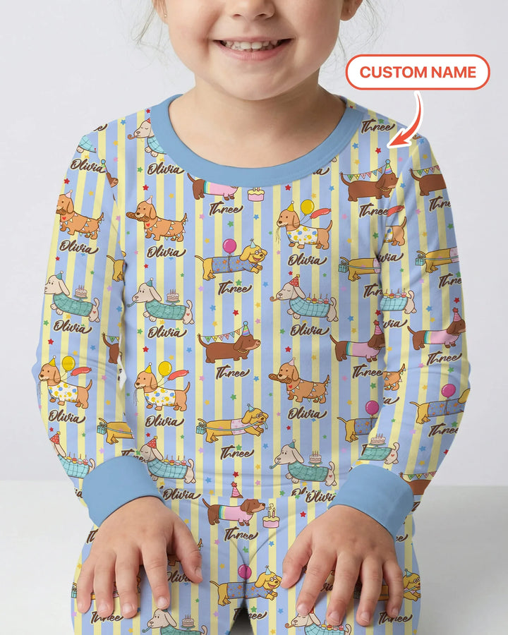 Custom Name Birthday Dachshund Bamboo Two Piece Long Sleeve Pajama Set