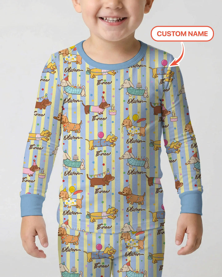 Custom Name Birthday Dachshund Bamboo Two Piece Long Sleeve Pajama Set