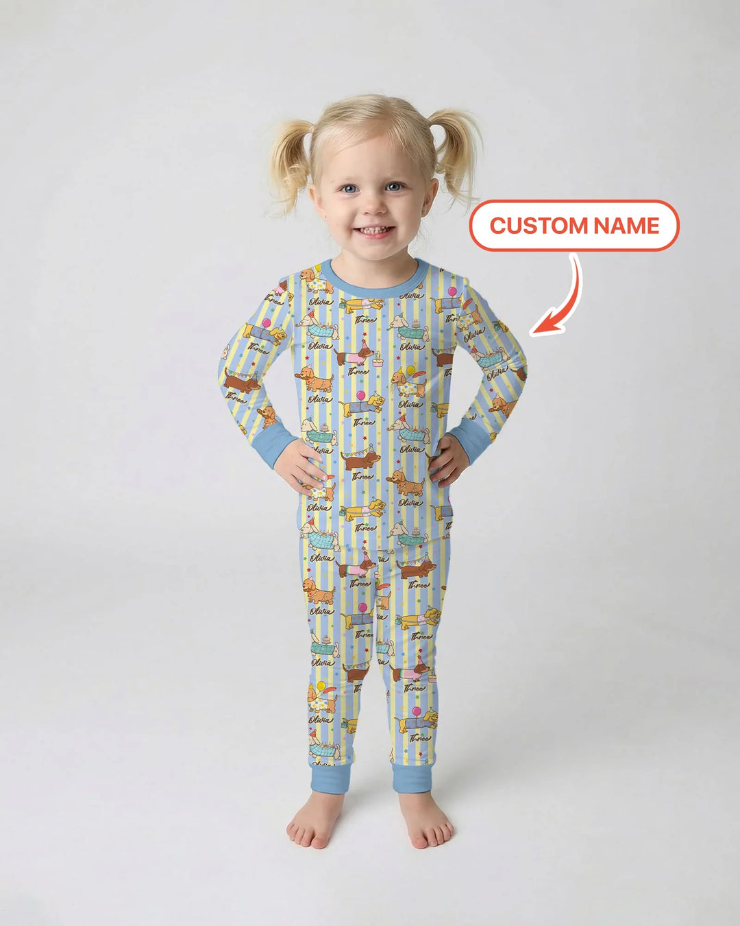 Custom Name Birthday Dachshund Bamboo Two Piece Long Sleeve Pajama Set