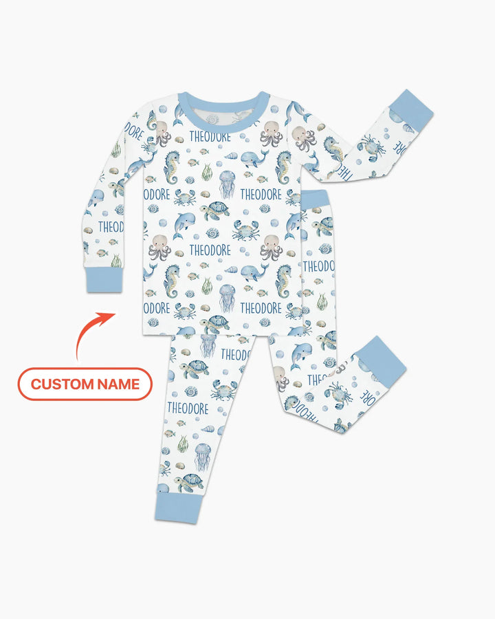 Custom Name Ocean Friends Bamboo Two Piece Long Sleeve Pajama Set