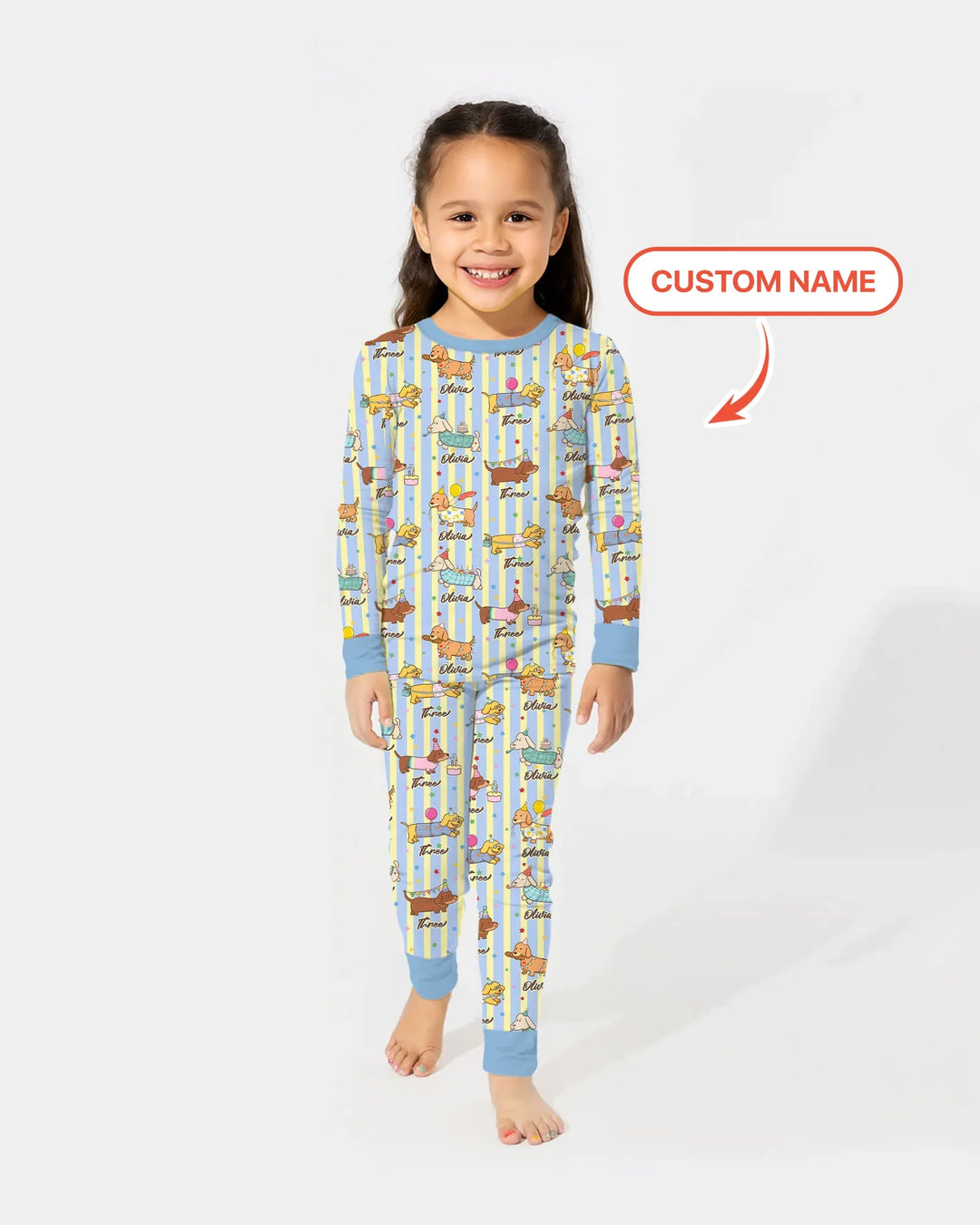Custom Name Birthday Dachshund Bamboo Two Piece Long Sleeve Pajama Set