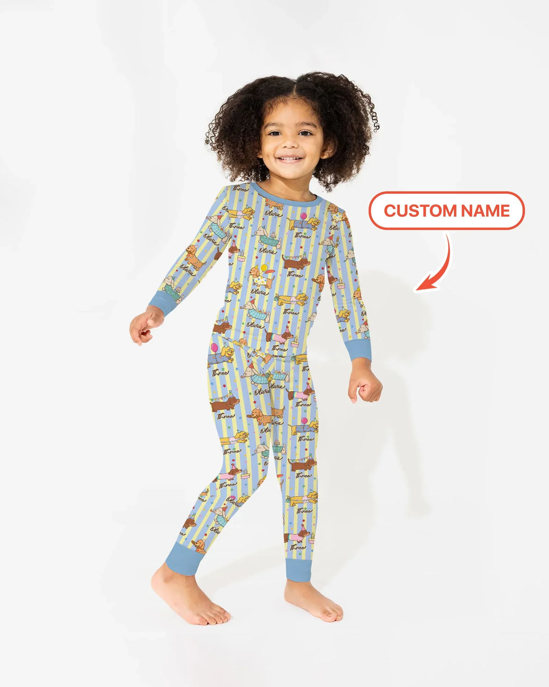 Custom Name Birthday Dachshund Bamboo Two Piece Long Sleeve Pajama Set