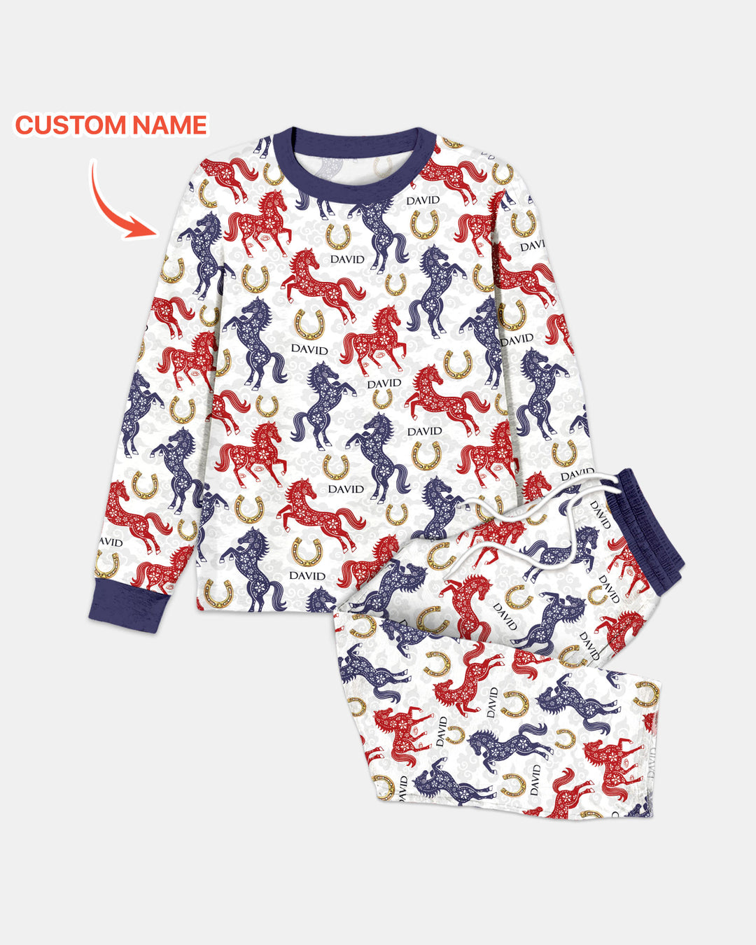 Custom Name Chinoiserie Horses Men's Pajama Set