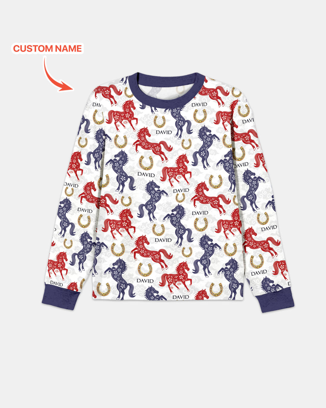 Custom Name Chinoiserie Horses Men's Pajama Set