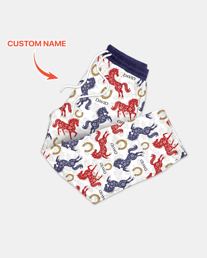 Custom Name Chinoiserie Horses Men's Pajama Set