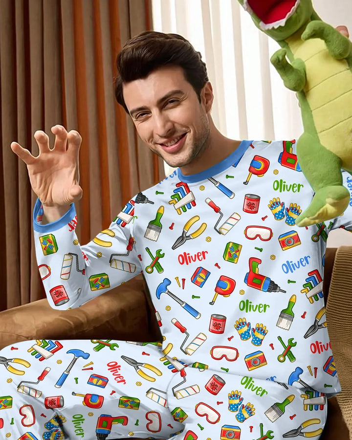 Custom Name Dad & Me Fixer Crew Bamboo Men's Pajama Set