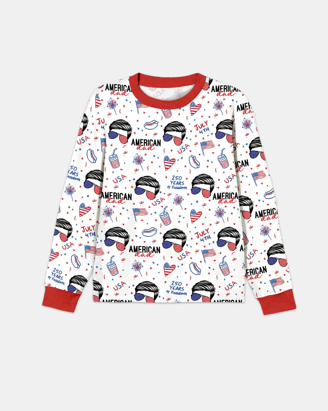 Doodle American Flag Glasses Family Matching Bamboo Men's Pajama Set