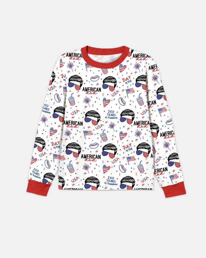 Doodle American Flag Glasses Family Matching Bamboo Men's Pajama Set