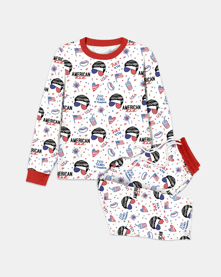 Doodle American Flag Glasses Family Matching Bamboo Men's Pajama Set
