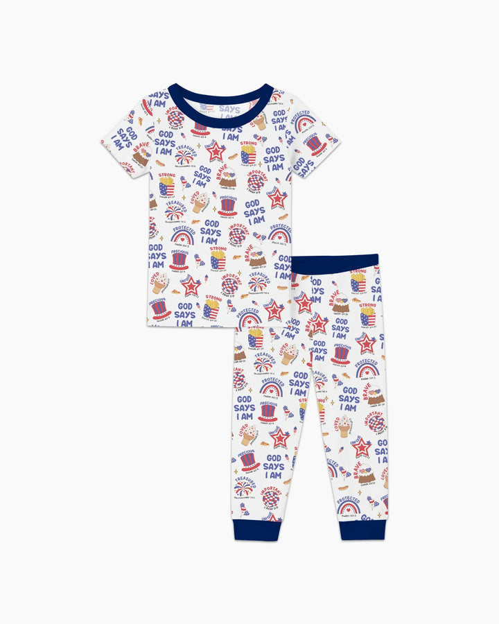God Says I Am - America 250th Anniversary Bamboo Two Piece Short Sleeve Pajama Set
