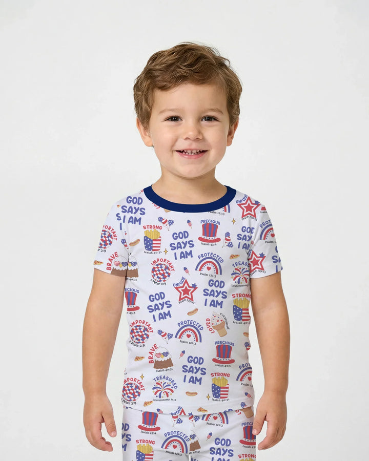 God Says I Am - America 250th Anniversary Bamboo Two Piece Short Sleeve Pajama Set