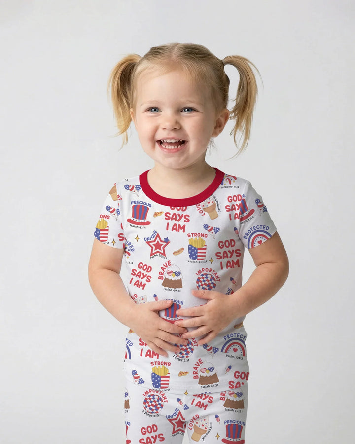 God Says I Am - America 250th Anniversary Bamboo Two Piece Short Sleeve Pajama Set