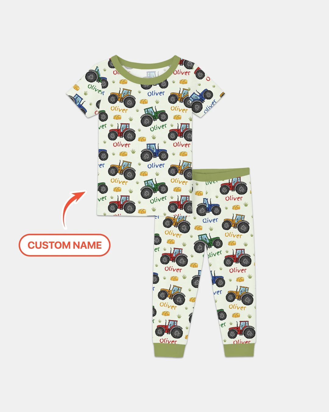 Conjunto de pijama de dos piezas de bambú con manga corta y nombre personalizado "A Little Dirt Never Hurt"
