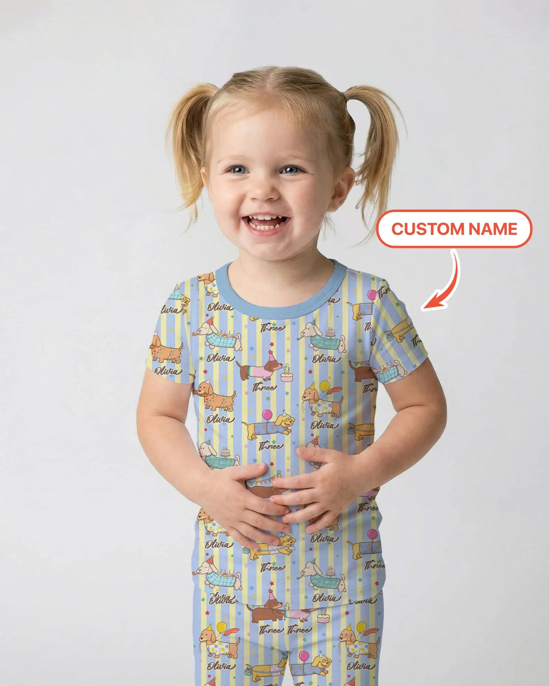 Custom Name Birthday Dachshund Bamboo Two Piece Short Sleeve Pajama Set