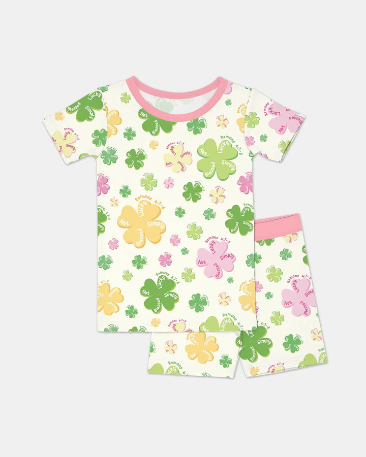 Shamrocks Print St. Patrick's Day Two Piece Short Sleeve Shorts Pajama Set