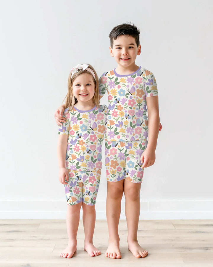 Flower Gardens Bamboo Two Piece Short Sleeve Shorts Pajama Set