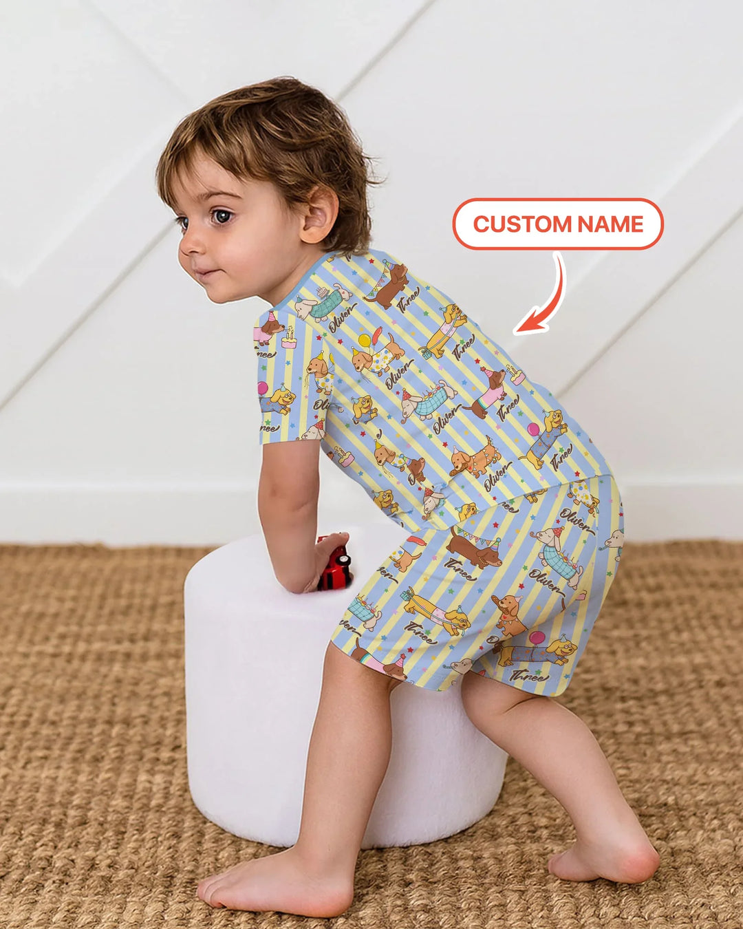 Custom Name Birthday Dachshund Bamboo Two Piece Short Sleeve Shorts Pajama Set