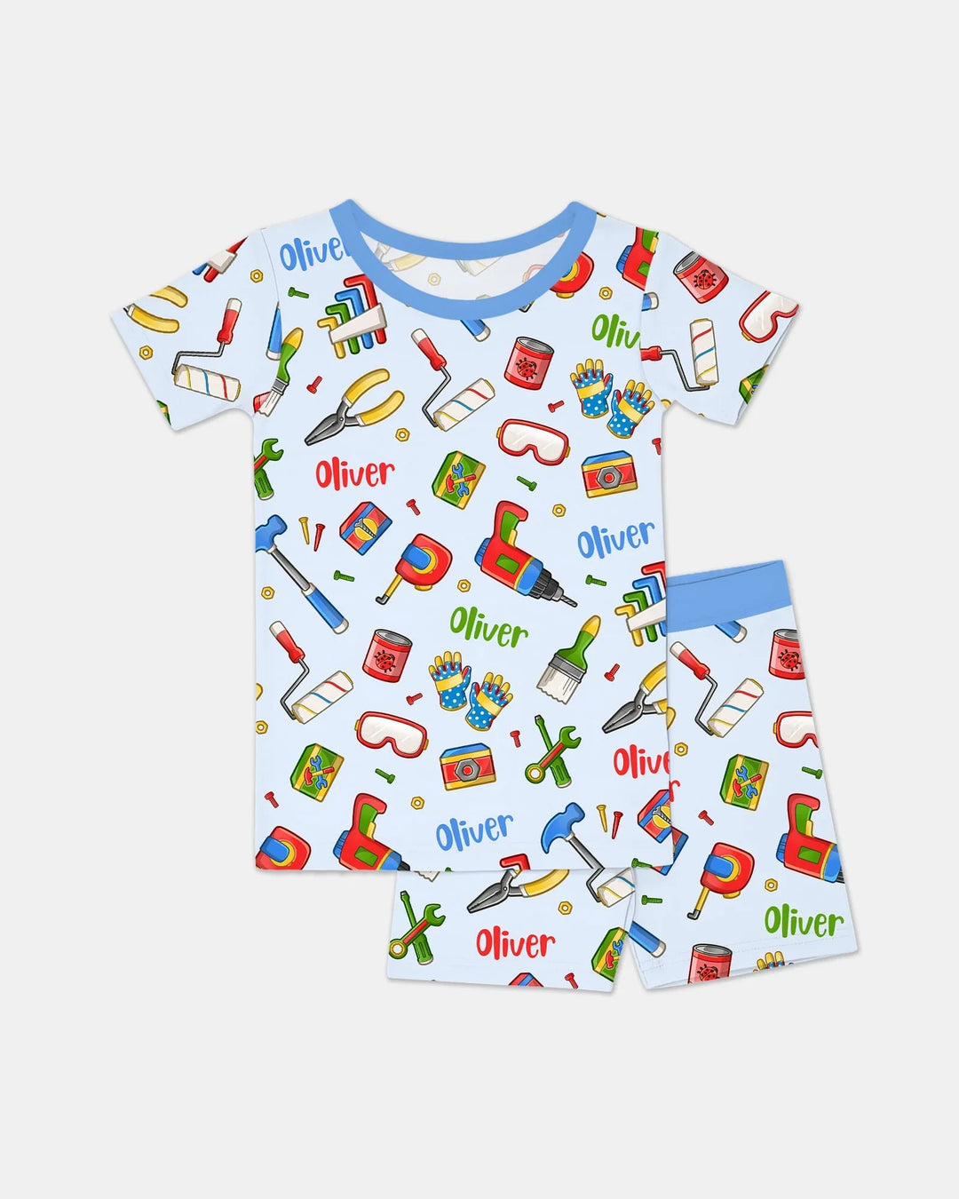 Conjunto de Pijama de Dos Piezas de Bambú de Manga Corta y Pantalón Corto Personalizado para Papá y Yo del Equipo de Reparaciones